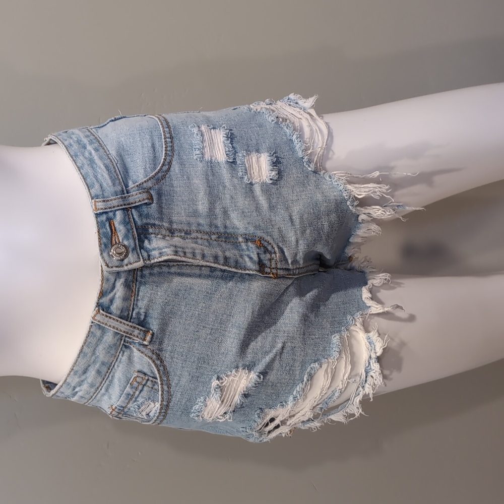 SHEIN Light Wash Distressed Ripped Frayed Hem Jean Shorts Size XS
